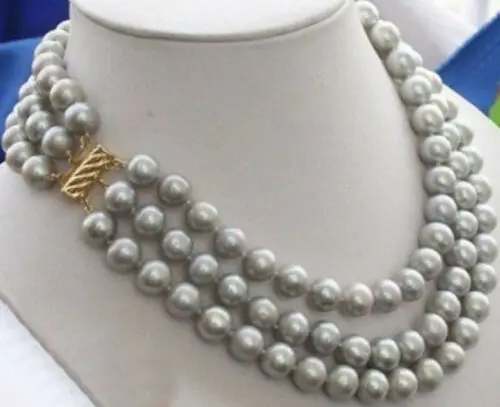 

natural 3 Rows 8-9mm gray Freshwater pearl necklace 17-18-19 inch