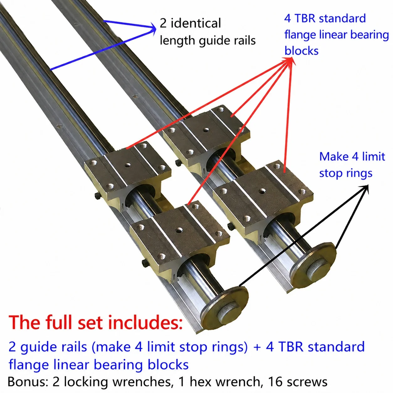 SBR Linear Rail Sliding Block Set for Woodworking Machinery, Round Rod Linear Guide, SBR16/SBR20/SBR25/SBR30
