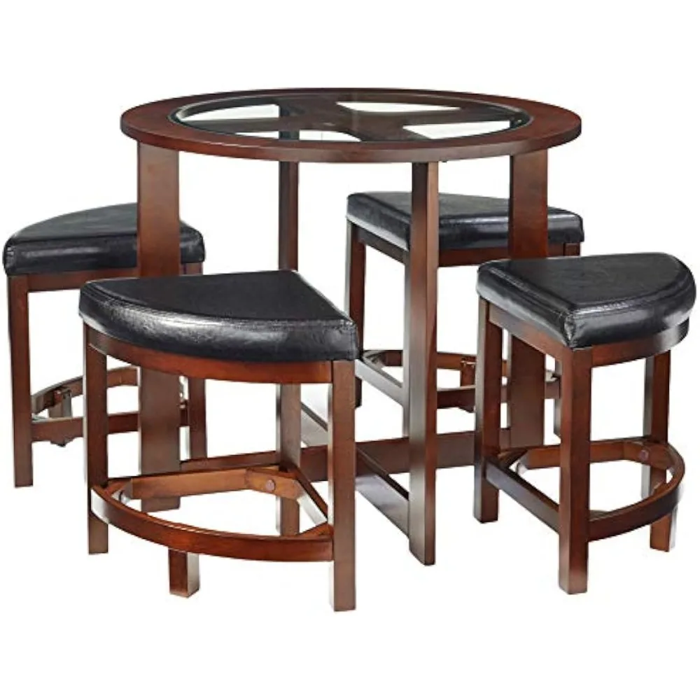 Cylina Solid Wood Glass Top Round Dining Table with 4 Chairs