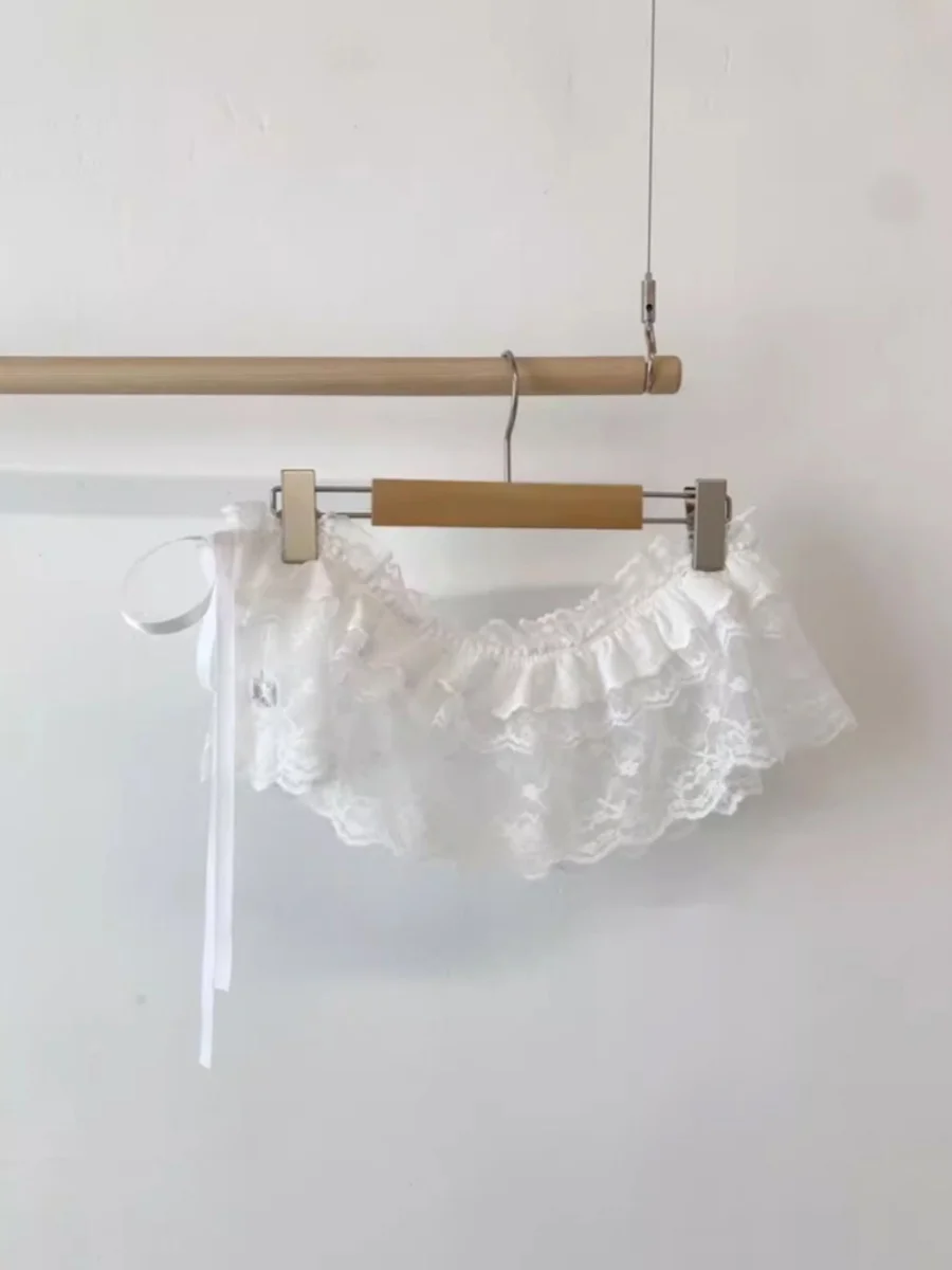 

Декоративная кружевная короткая юбка-фартук в корейском стиле, весна-лето, миди, с завышенной талией, из полиэстера, А-силуэт, однотонная