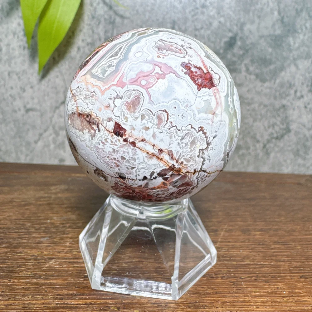 Pink Mexican Agate Sphere Ball Natural Quartz Stone Mineral for Meditation Spiritual Energy Therapy Home Decor Unique Aura