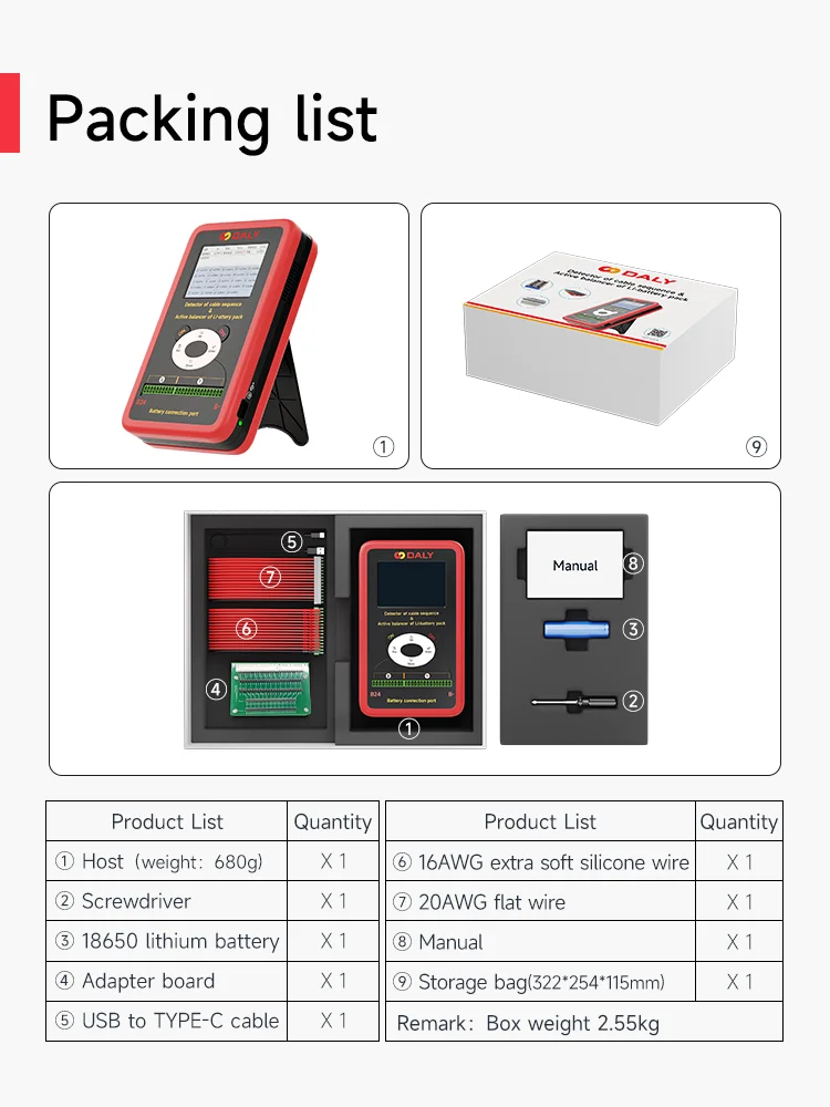 DALY SMART BMS Equalizer and Detector Of Cable Sequence & Active Balancer Of Li-battery Pack 3~24s Li-lion/LifePo4 battery