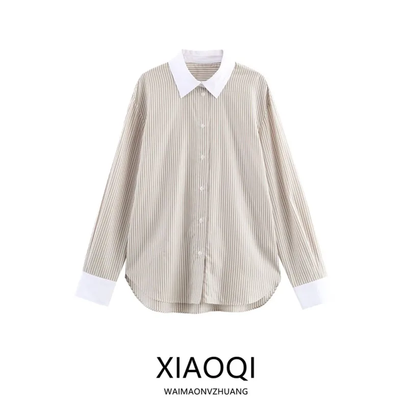 خريف 2025 فضفاض مناسب اللون بلو مخطط طويل Sve irt المرأة عادية Sle جديد وصول Faion السيدات قسط الملابس #1