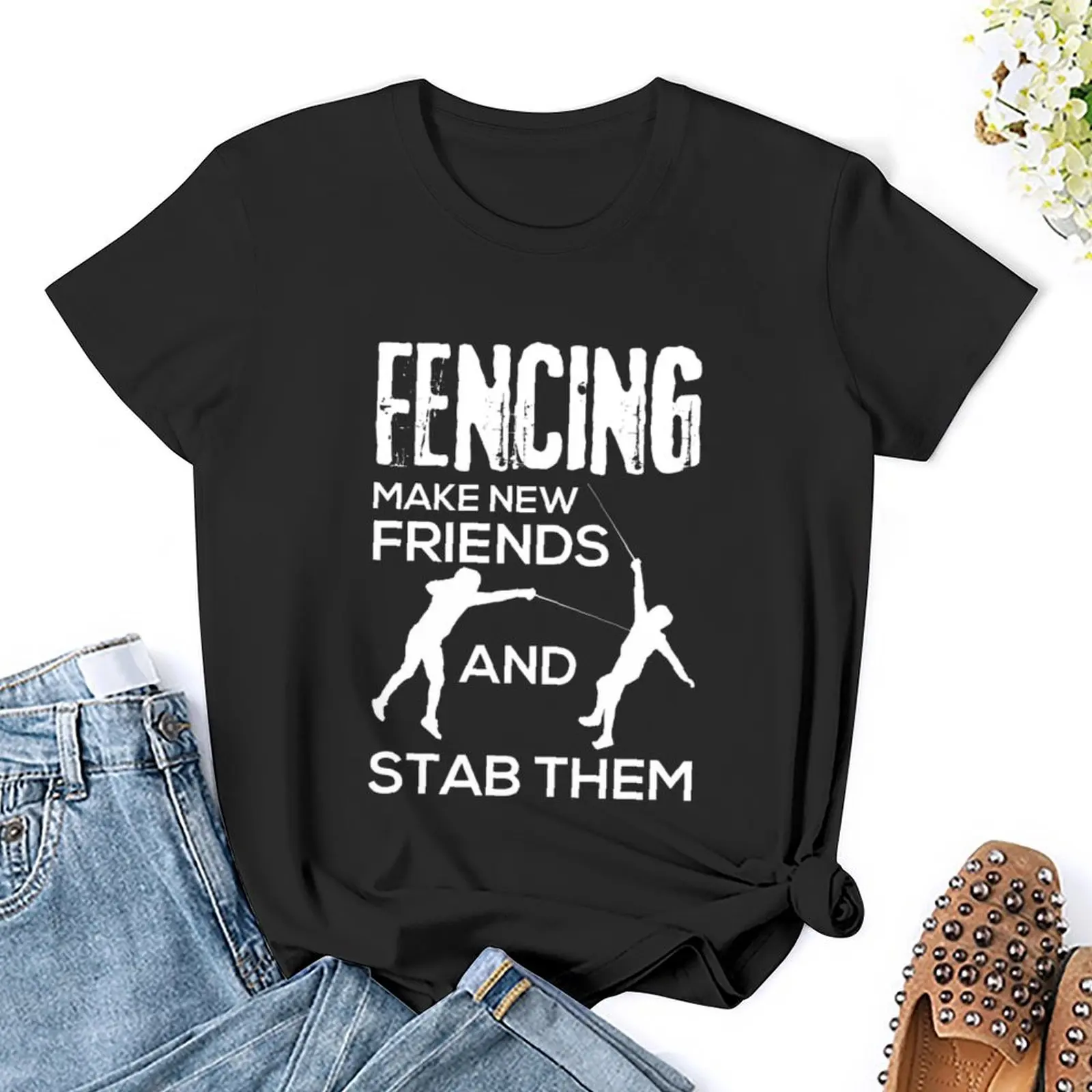 Fechten machen neue Freunde und stechen sie T-Shirt Sommerkleid ung Animal Print Shirt für Mädchen Kawaii Kleidung Frau Mode