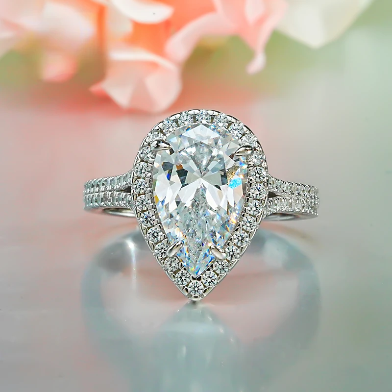 Light luxury ice flower cut water drop diamond ring for women 925 silver temperament, niche and high-end feeling