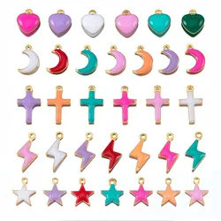 20pcs Stainless Steel Enamel Colorful Charm Cross Heart Moon Star Pendant for DIY Women Jewelry Making Necklace Earring Supplies