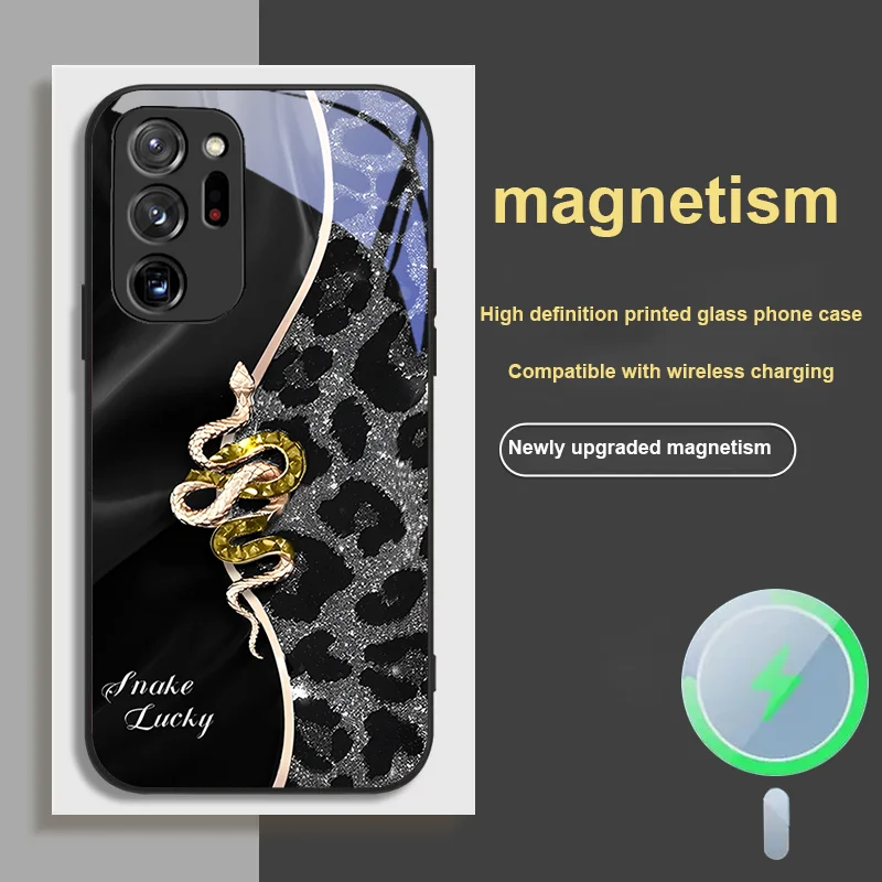 

For Samsung S 26 Ultra 23 25 Edge 22 FE Note 20 PLUS 4 5 G 24 21 Magnetic Glass Phone Case Dustproof Pink Leopard Pattern Series