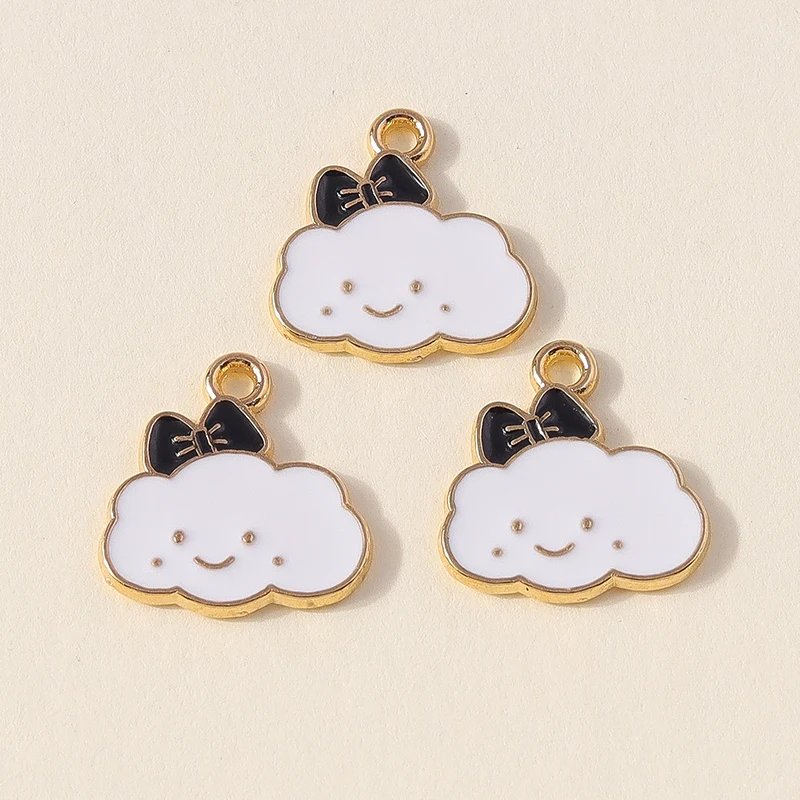 10pcs 14x15mm Enamel Kawaii Bowknot Clouds Charms for jewelry making cute earring pendant necklace bracelet crafting