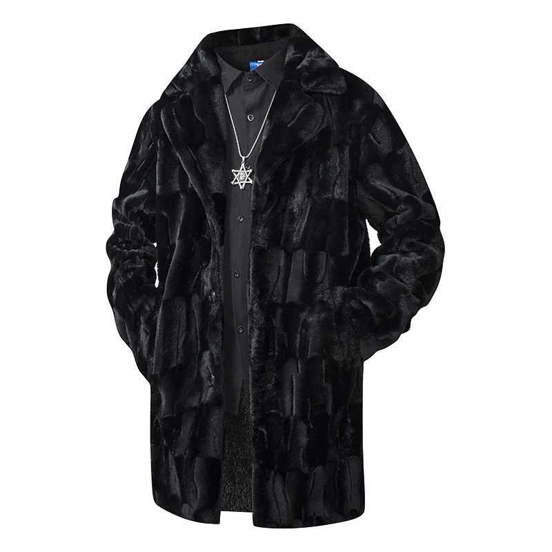 New Fashion Men Fluffy Leather Long Coats Fur Integrated Winter Jackets Man Warm Casual Trench Coats Male Trendy Overcoats XXL
