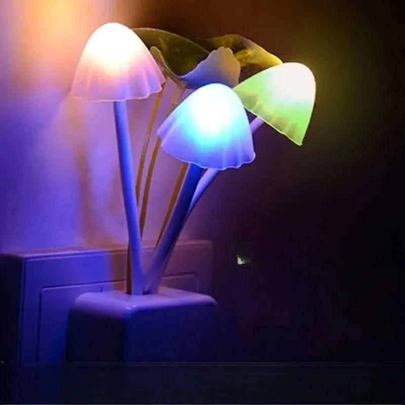 Novelty Mushroom LED Plug-in Night Light EU US Plug Light Sensor 220V 3LED Color Changing Lamp Bedroom Home Decor