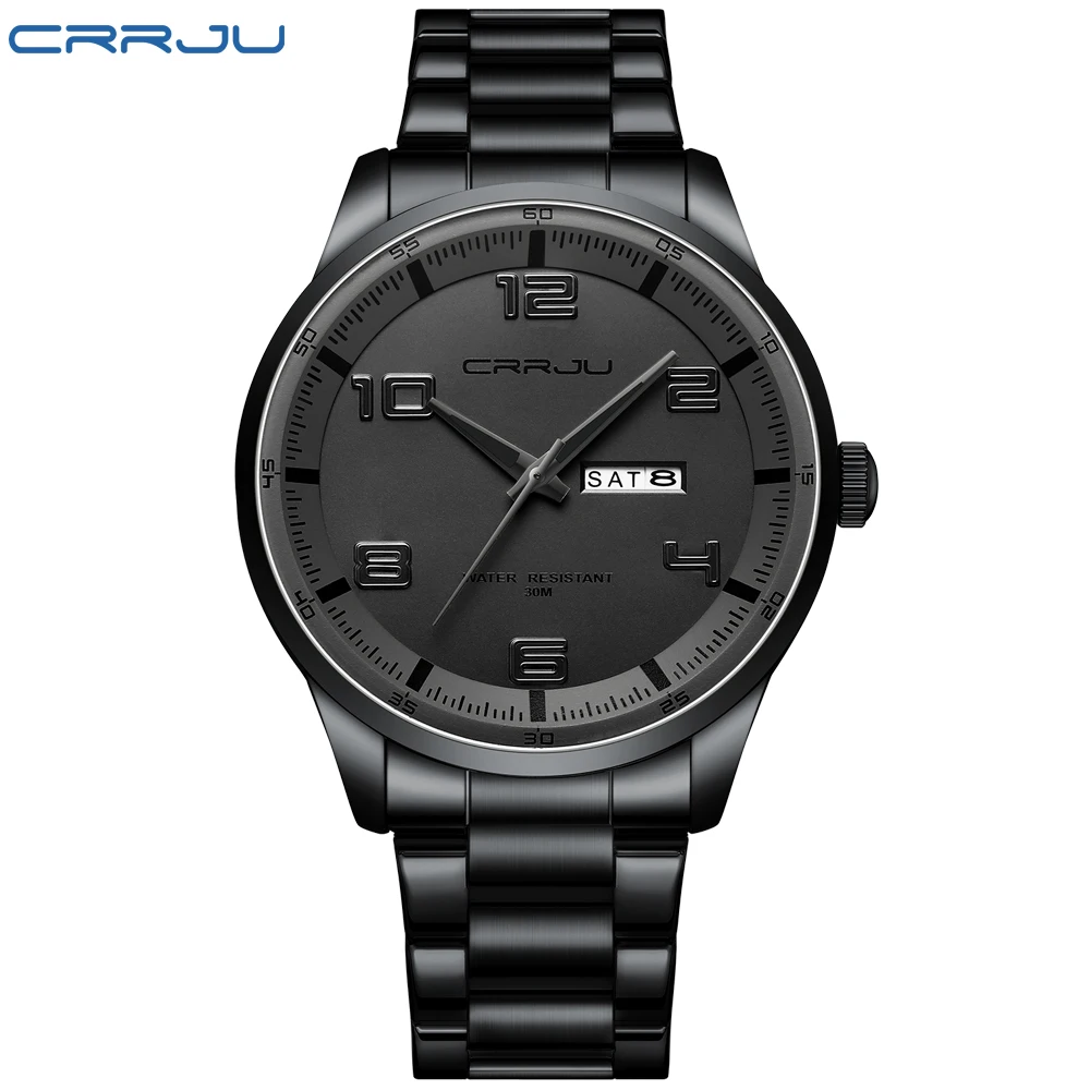 CRRJU Business Men Luxury Watches Stainless Steel Quartz Auto Date Clock with Luminous Hands Relogio Masculino