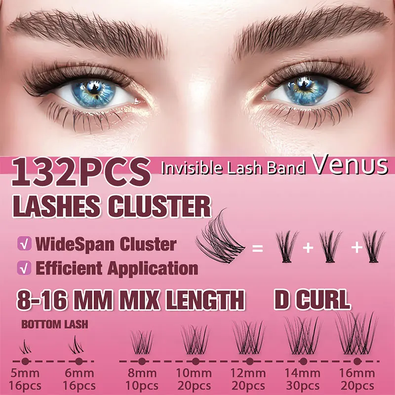 UCoolMe Venus Eyelashes With Invisible Band Home DIY Eyelash Extension Beginner Friendly Widespan Lashes Cluster Makeup For Girl