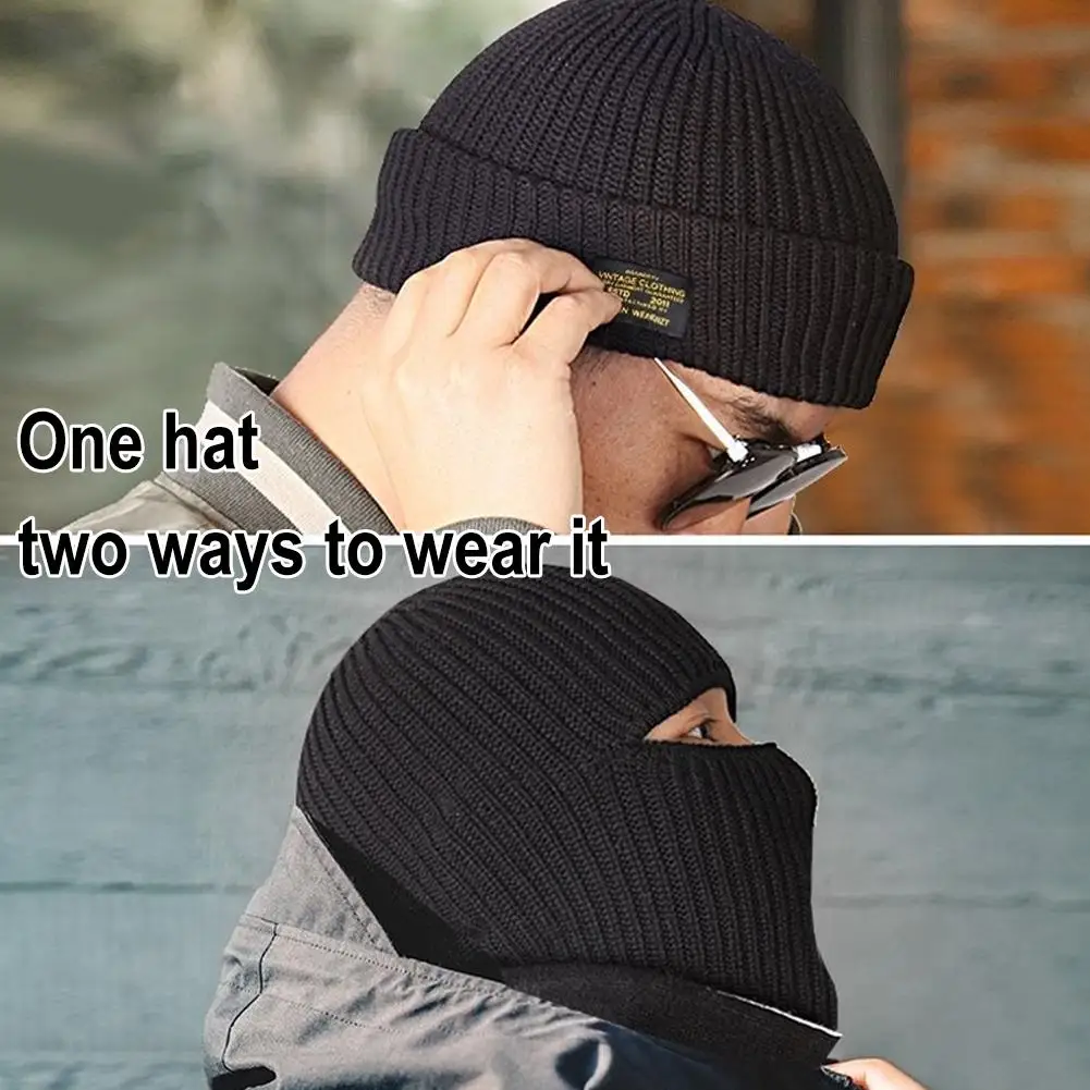 Knitted Balaclava Hat Winter Cotton Blend Warm Fully Wrapped As Head Mask Both Purposes Windproof Cold-Resistant Stylish Outdoor