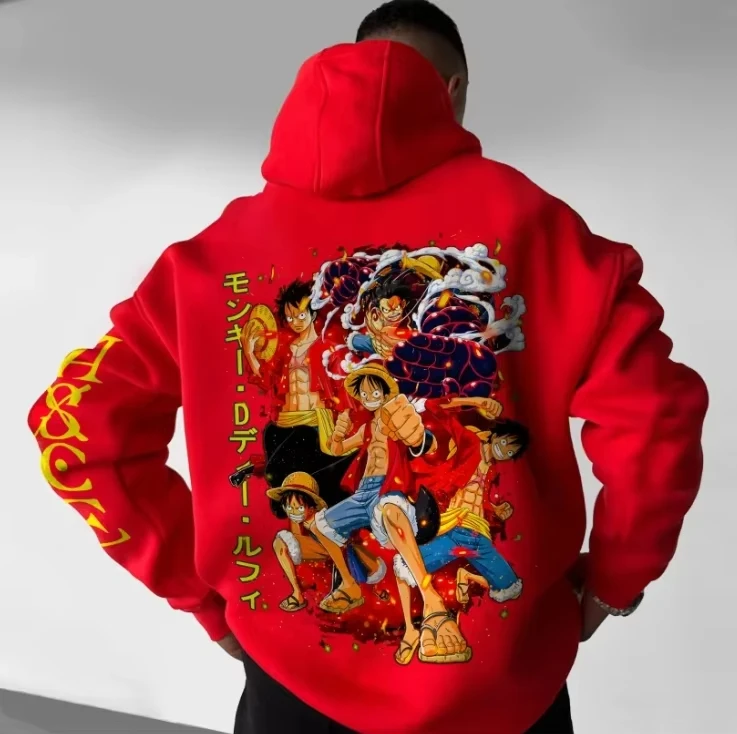 

ONE PIECE Men's Hoodie Loose Edition Streetwear Anime Character Printed Skull Logo Casual Daily Wear Autumn and Winter Cotton