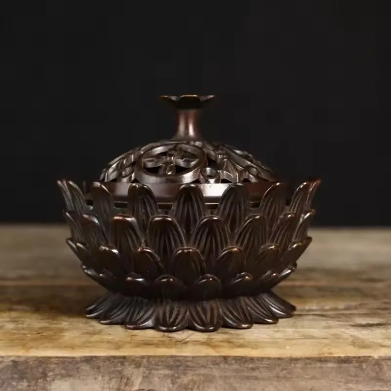Pure Copper Wheat Spike Incense Burner Patina Antique Desktop Ornament Desk Burner Collectible Premium Inner Diameter:7.5cm