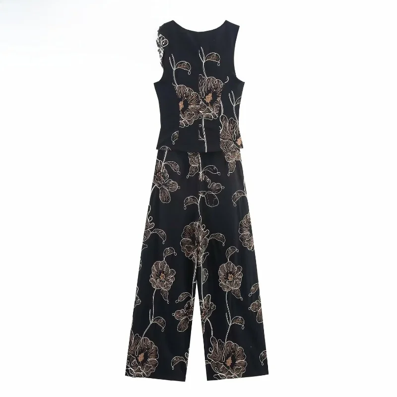 Faionable sexy bloemenborduurwerk eendelige broek hoge taille lange katoenmix stof dameskleding herfst nieuwe collectie