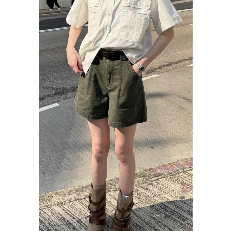 

Американские джинсовые шорты в стиле ретро для женщин, весенние, с высокой талией, свободного кроя.