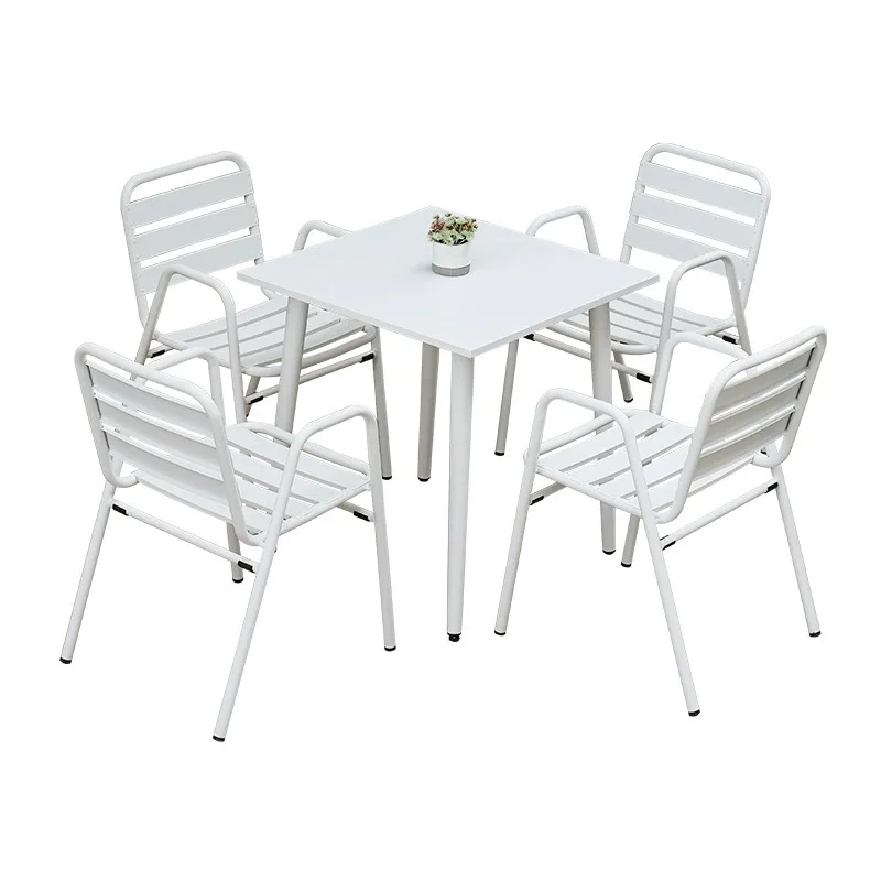 In Stock 70CM Carbon Steel Round Table, Modern Minimalist White Aluminum Chair Set for Outdoor Cafe