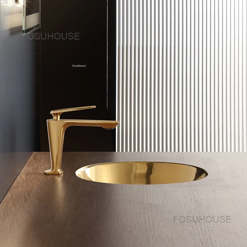 Oval Stainless Steel Bathroom Sinks Bathroom fixtures Golden Wash Basin Under Stage Single Basin Embedded Black Kitchen Sink