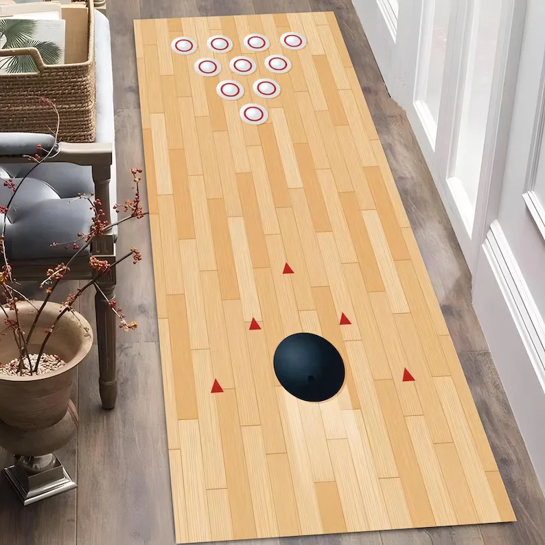 Simulation Bowling Alley Wood Grain Runner Floor Mat Living Room Game Area Sofa Long Decor Carpet man's cave mat gameroom