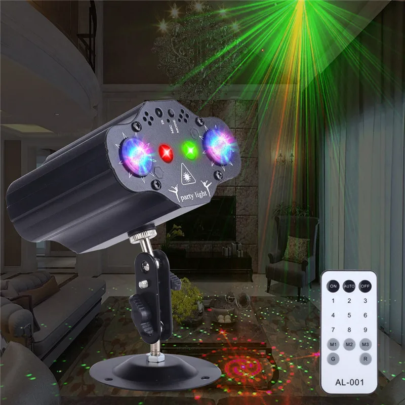 

Stage DJ Party Laser Pattern Projector Disco Sound Remote Controlled Red Green LaserStrobe Lights Club Holiday Decoration Lights