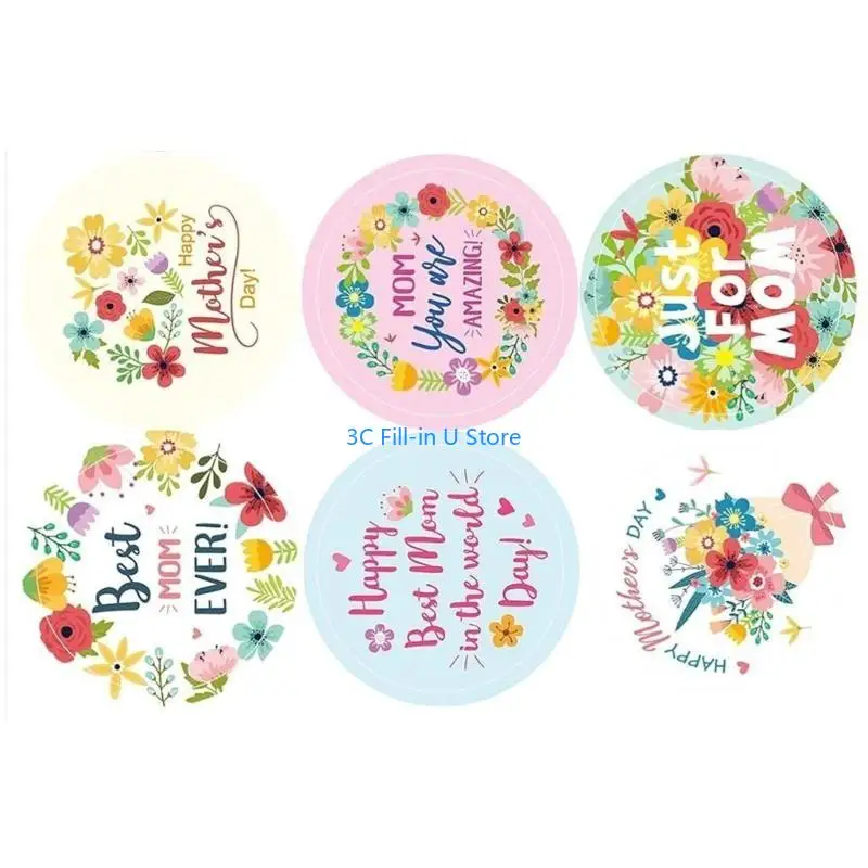 G8TA 500pcs Blumenaufkleber -Wickelbeetikeln 25 mm glücklicher Mutter -Siegelaufkleber für Umschläge Box Muttertagskarten