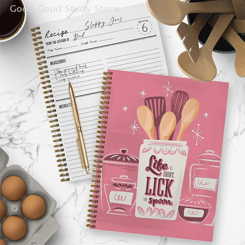 Lick The Spoon Recipe Spiral Notebook Recipe Planner Color Shell Inner Page Record Book Hand Book Notebook Creative Stationery