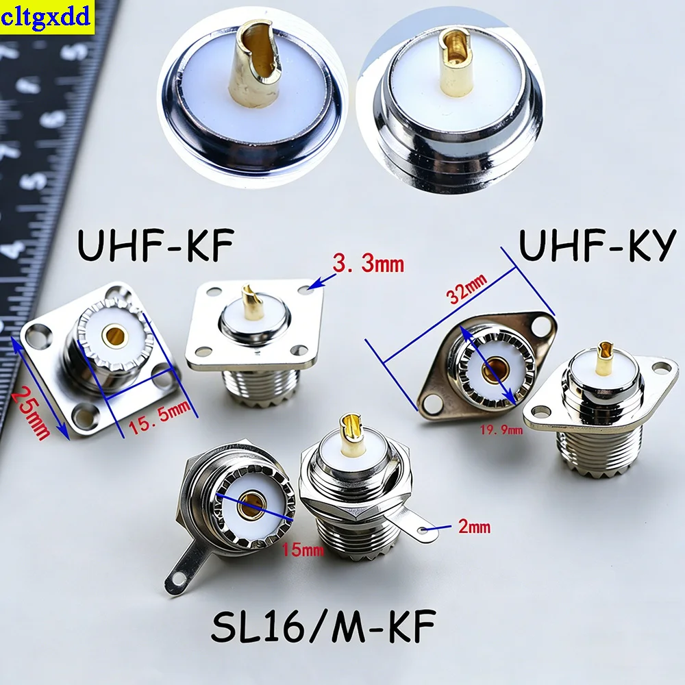 Cltgxdd 2/5/10 Piece UHF-KF UHF-KY SL16 SO239 SO-239 Female Socket Chassis Panel Installation Connector Flange Coaxial Adapter