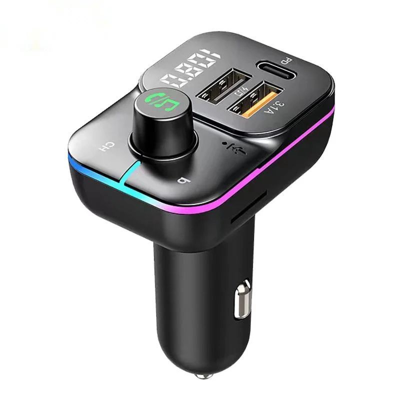 C24S Car FM Transmitter Bluetooth 3.1A Type C Dual USB Charger Handsfree Car Kit Plug and Play Support TF Card U-Disk MP3 Player