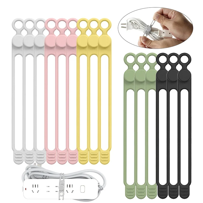 

Adjustable Soft Silicone Cable Ties Cord Organizer Cable Straps Reusable Cord Ties Travel Cable Organizer Elastic Tie Wire Ties