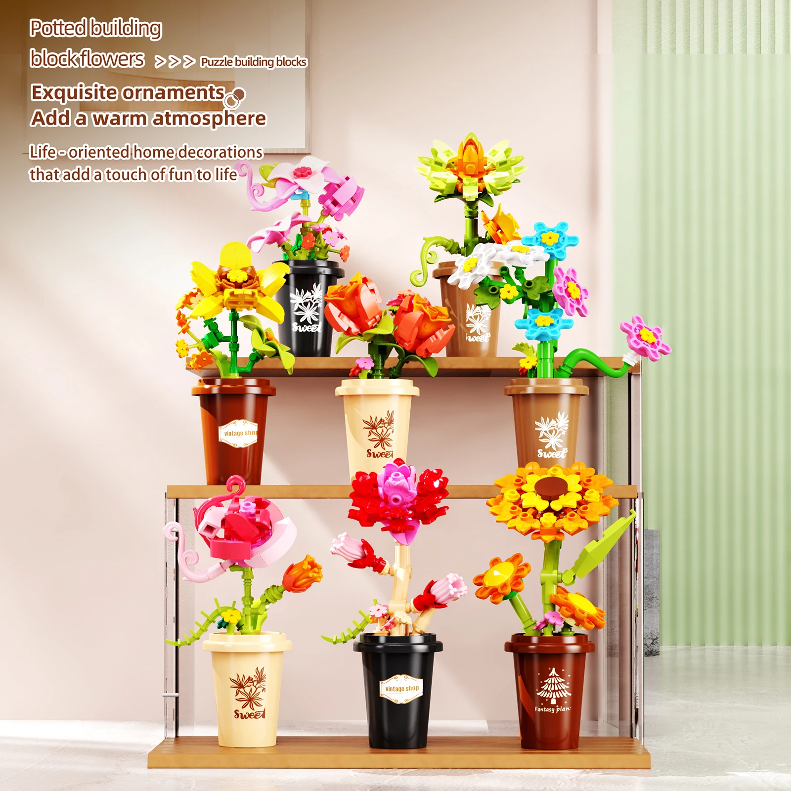 シミュレーションブーケビルディングブロック組み立てモデル花植物装飾品MOCテクニカルレンガ女の子DIY装飾ギフト用