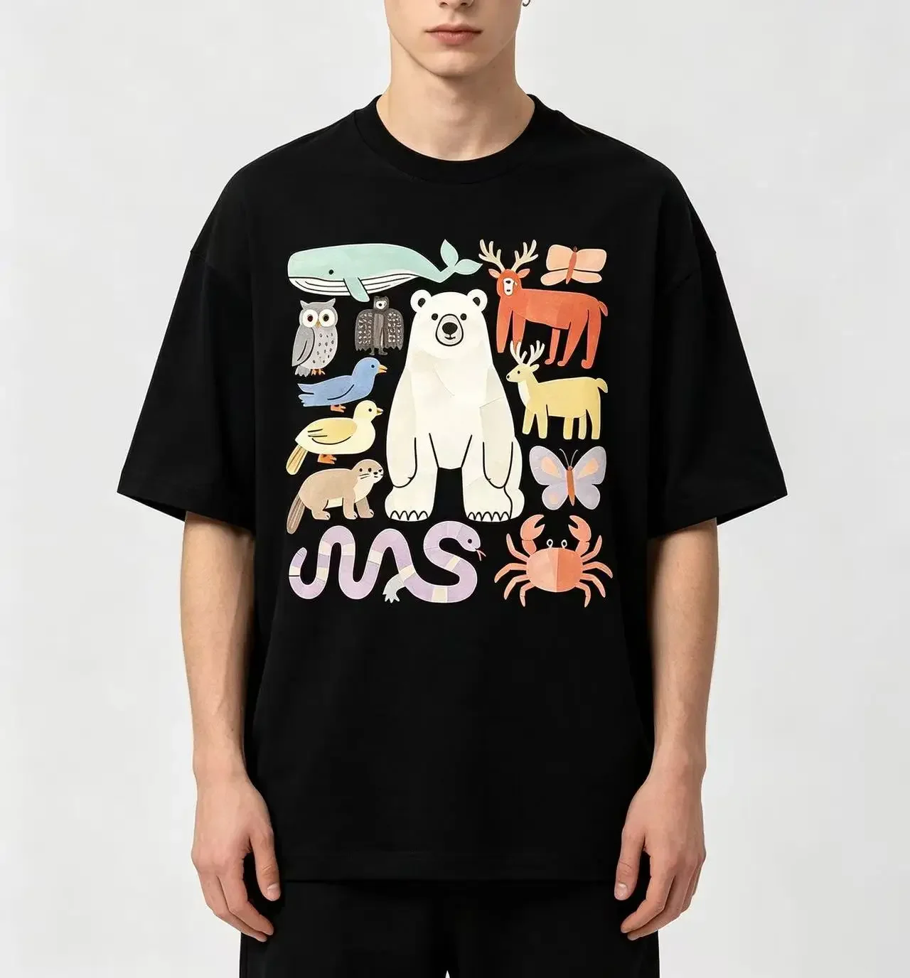 Unisex Paper‑Cut Style Arctic Wild Animals Graphic T‑Shirt Men Women Bear Whale Deer Owl Print Casual Short Sleeve Street Tee