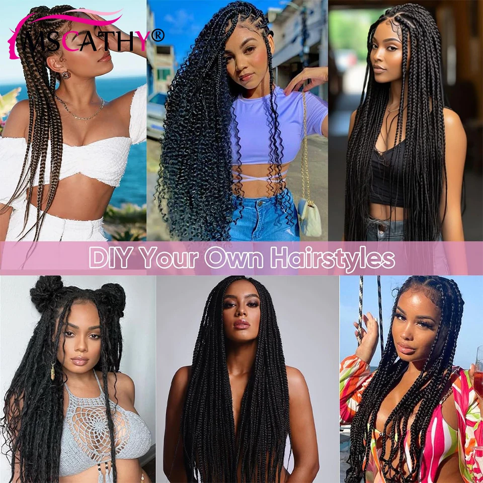 100% شعر بشري لعذراء ل بوهو تجديل موجة عميقة مجعد أسود السائبة الشعر التمديد لا لحمة Knotless صندوق الضفائر حزم للنساء