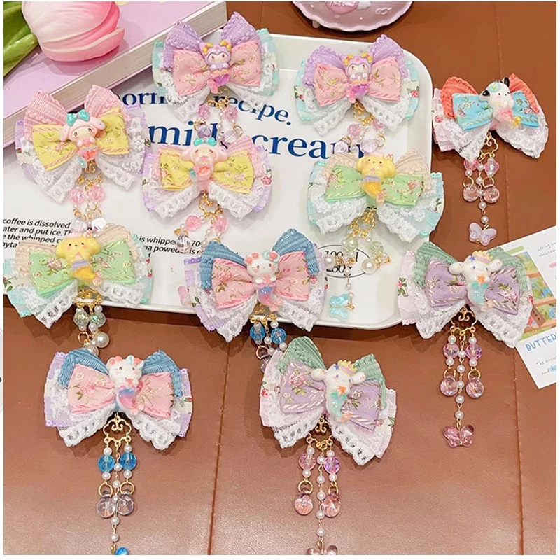 

1/6PCS Children's Cartoon Hair Clip Girls' Style Black and Beige Bow Hair Clip Little Mermaid Design Gentle on Delicate Hair