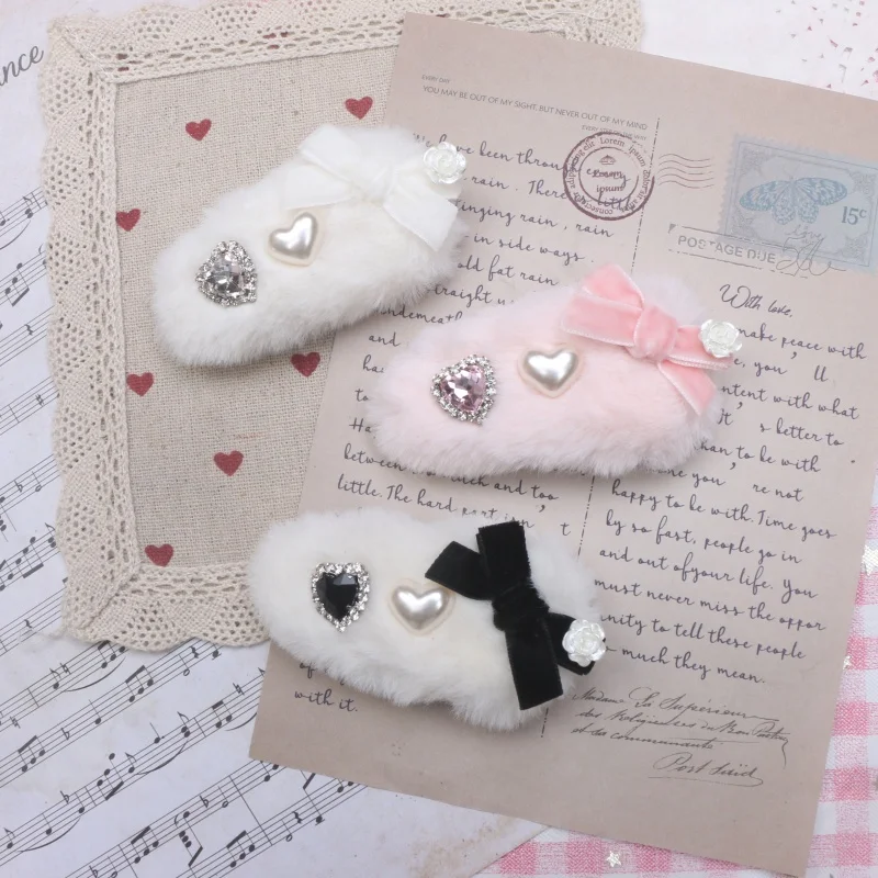 Женская милая заколка для волос в стиле барокко, плюшевый бант, милый подарок для девочек Y2K, стиль Лолиты, бант в форме сердца, милая женская заколка для волос