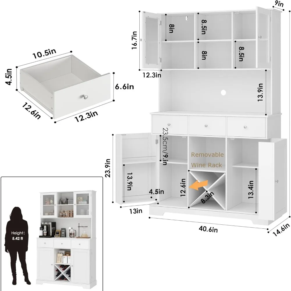 Kitchen Pantry Storage Cabinet with Swing Out Doors, Modern Kitchen Hutch with Microwave Stand, Food Pantry Cabinet