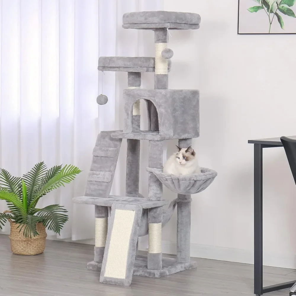 

Cat Tree, Cat Tower for Indoor Cats,Multi-Level Cat Furniture Condo for Cats with Padded Plush Perch, Cozy Basket