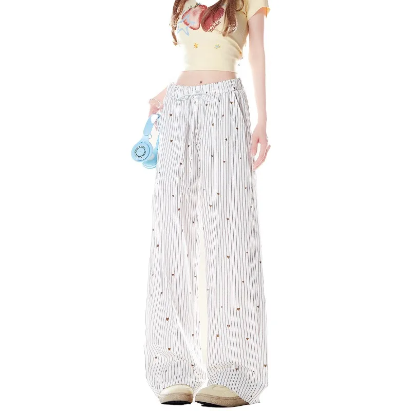 Summer Korean Striped 3D Printed Pants New Thin, Loose, Casual, Breathable, Quick Drying Straight Leg Pants Trendy