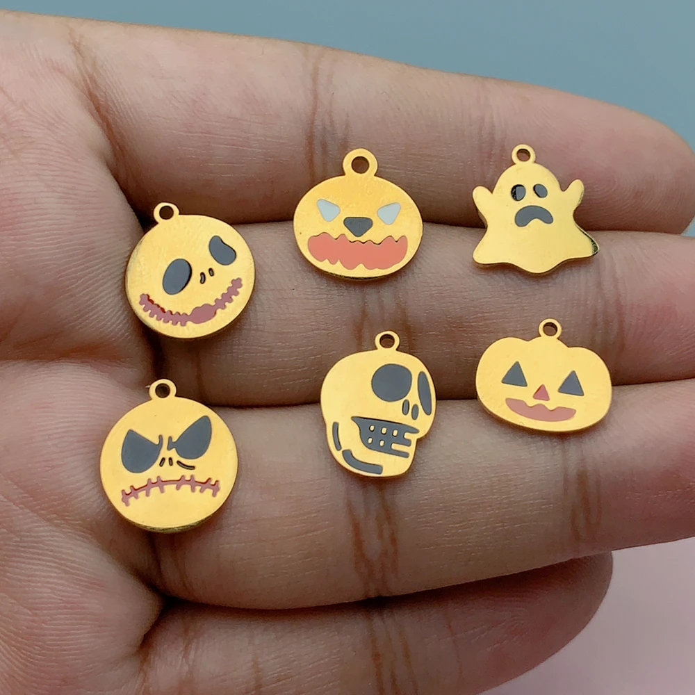 

5pcs Delicate Halloween Devil Pumpkin Stainless Steel Charm Pendants For Necklace Bracelets Earrings Jewelry Making Accessories