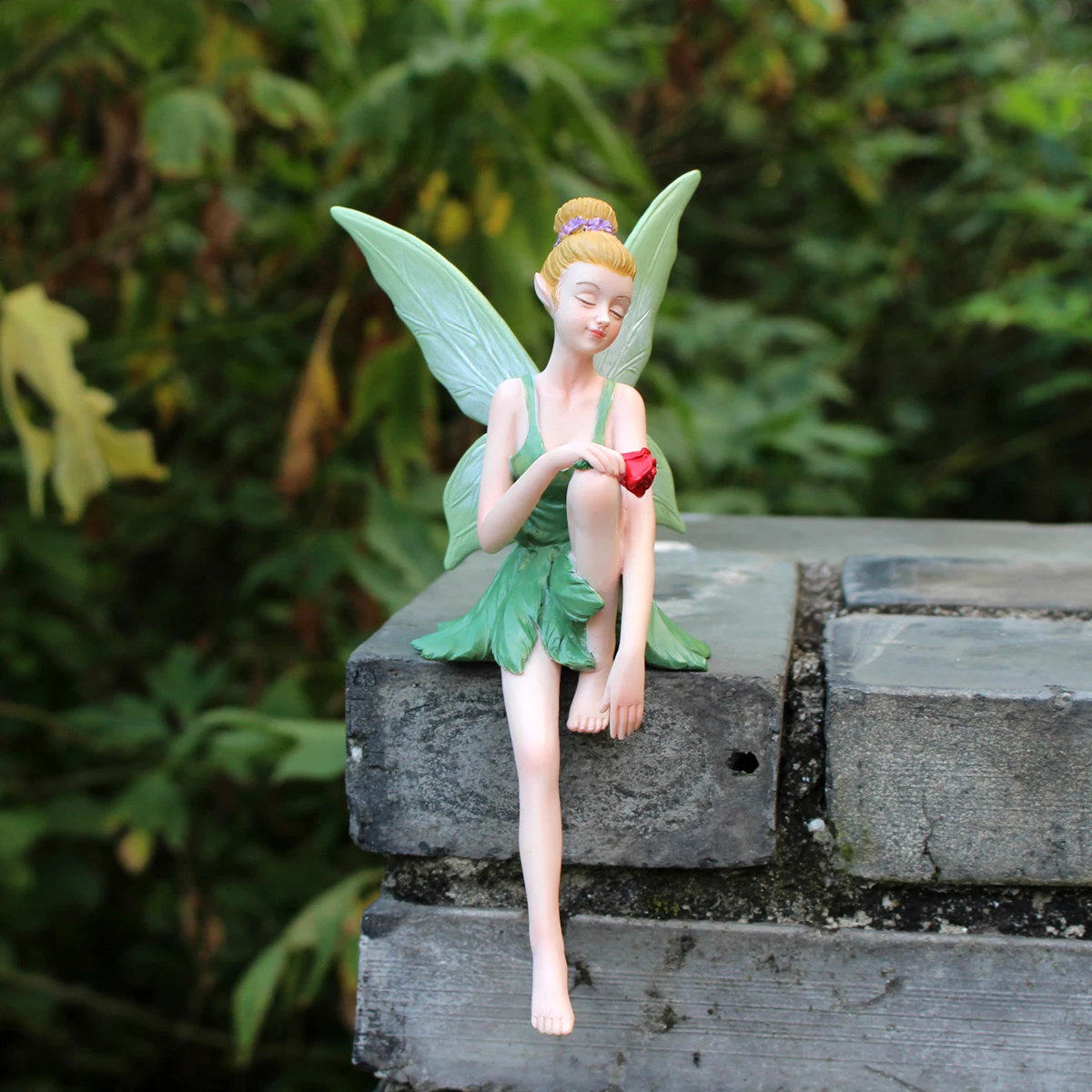 

1pc Rose Sitting Smiling Flower Fairy Statue Ornament, Beautiful Flower Fairy Living Room Home Table Resin Craft Ornament