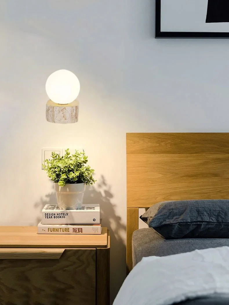 Mini LED Wall Light White Glass G9 Bulb Natural Stone