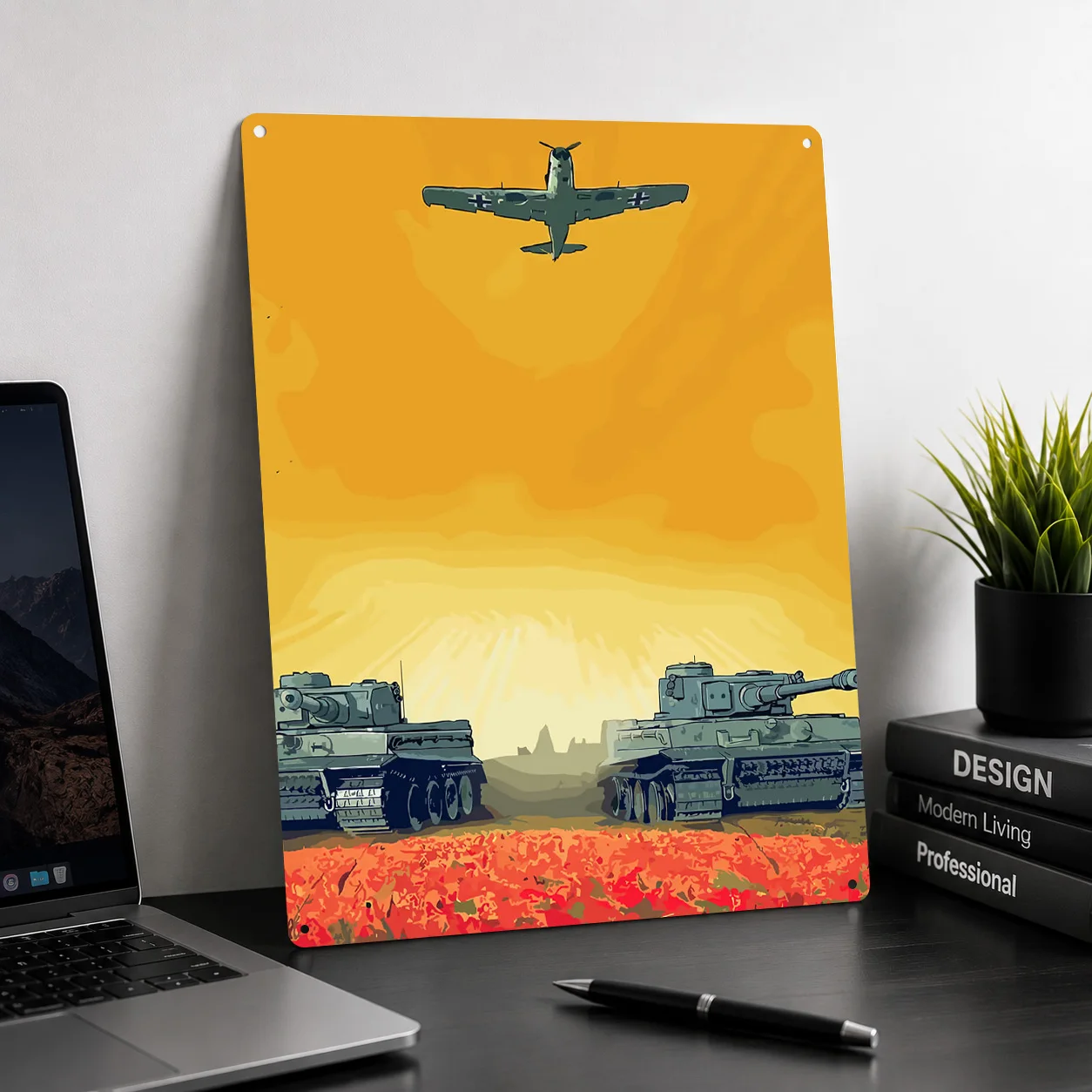 World War II Tanks and Plane 3D Texture Metal Poster Customized Wall Art Tin Sign Gift for Mancave Home Decor Accessories House