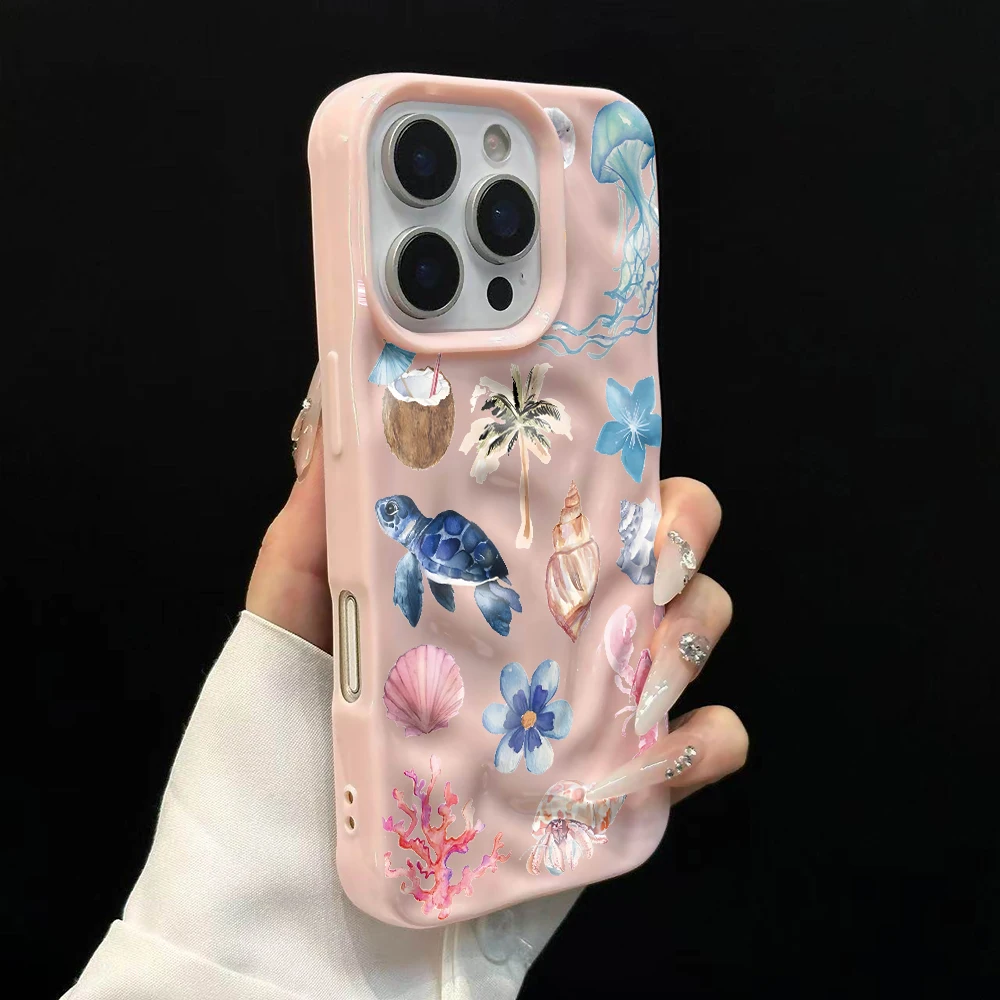 Luxuriöse Ozean-Muschel-Kollage Handyhülle für iPhone 17 16 15 14 13 12 11 Pro Max 14 Plus 17 Air Falten-Wellen Weiche Silikonhülle – Detail 9