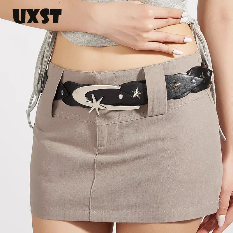 UXST Millennium Spice Girl Retro Circular Rivets Punk Style Belt Flying Patchwork Design Belt Summer 2025 New Belt