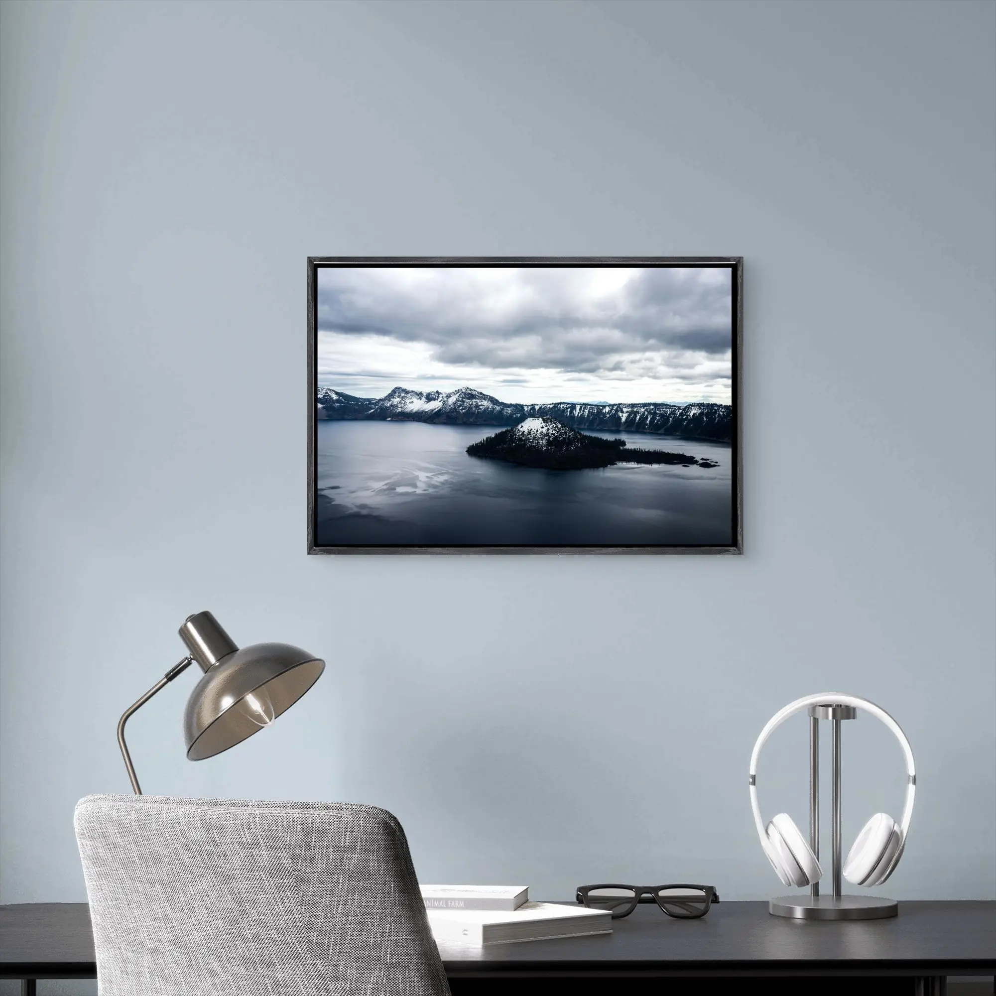 Arte de parede em tela Crater Lake Oregon, impressionante impressão de paisagem cênica de lago de montanha americana, pôster de natureza, arte de cenário dos EUA