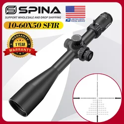 SPINA OPTICS HD 10-60x50 Second Focal Plane Scope Sight 10-300m Hunting 1/8 MOA Turrets Lock Reset Side Parallax Adj 10yds