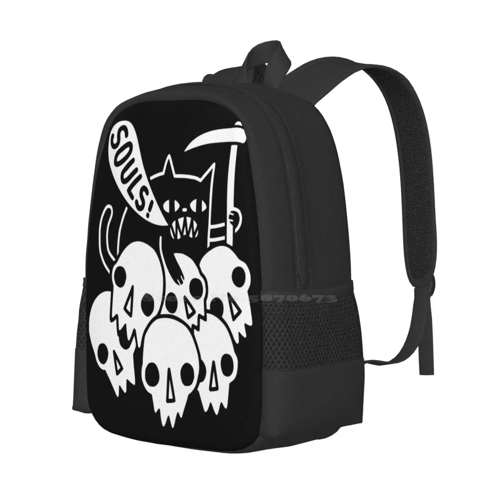 Cat Got Your Soul ? Teen College Student Backpack Pattern Design Bags Cats Skulls Skeletons Grim Reaper Dark Souls Black Cat