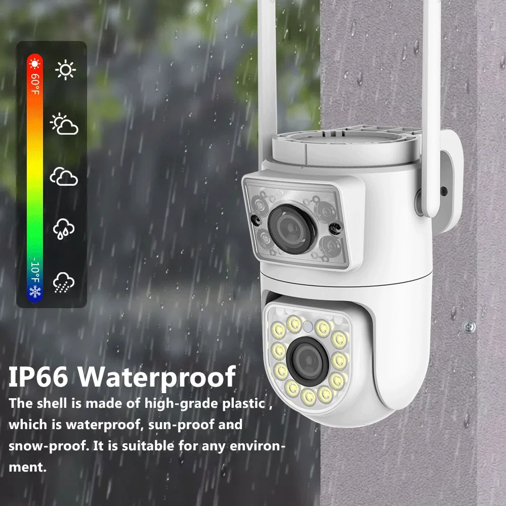 Imagem -05 - Câmera ip Exterior de Lente Dupla com Visão Noturna Vigilância por Vídeo Proteção de Segurança Tela Dupla Wifi Colorida Ptz 4k 10mp