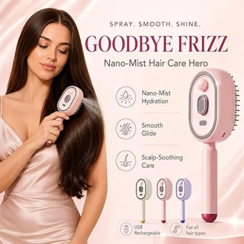 Electric Vibrating Massage Comb Portable Nano Mist Electric Massage Comb One Touch Retractable Comb Teeth, USB Fast Charging