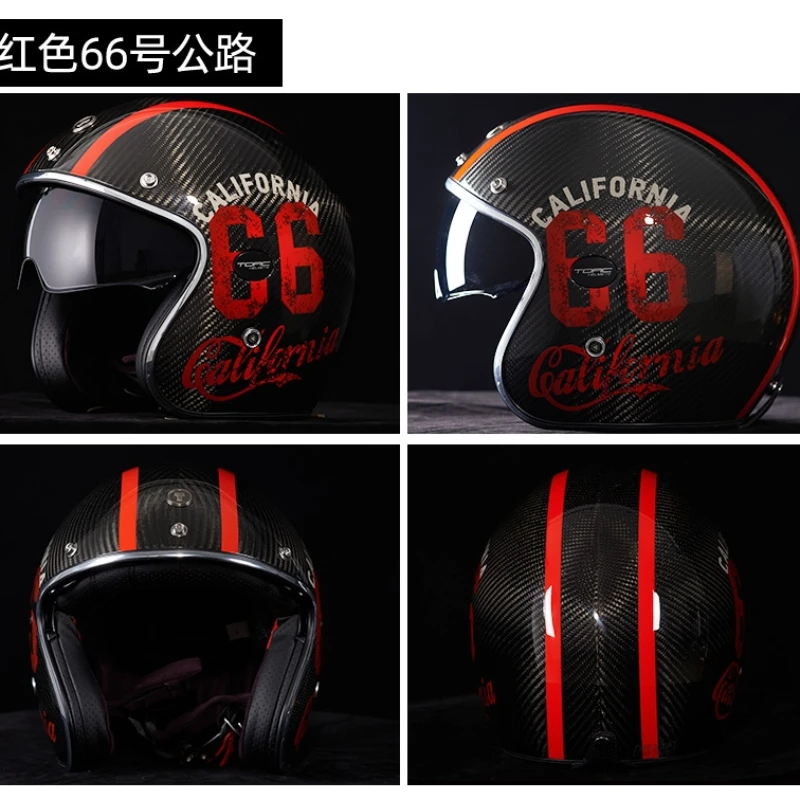 TORC T50 3/4 Open Face Moto Helmet carbon fiber Transparent Bubble Mirror DOT Approved Vintage Motorcycle Helmets Capacete 4XL